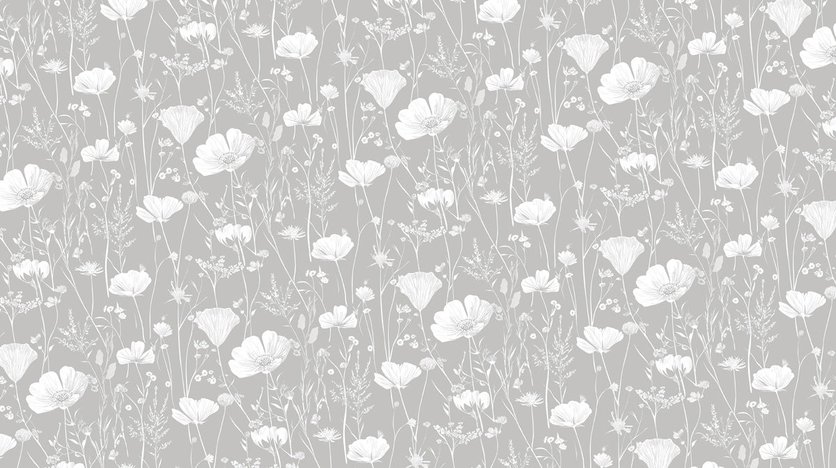 Gray & White Wildflower Pattern - Serene Wallpaper for Bedrooms