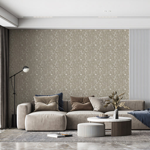 Olive Green & White Botanical Pattern- Earthy Wallpaper for Bedrooms