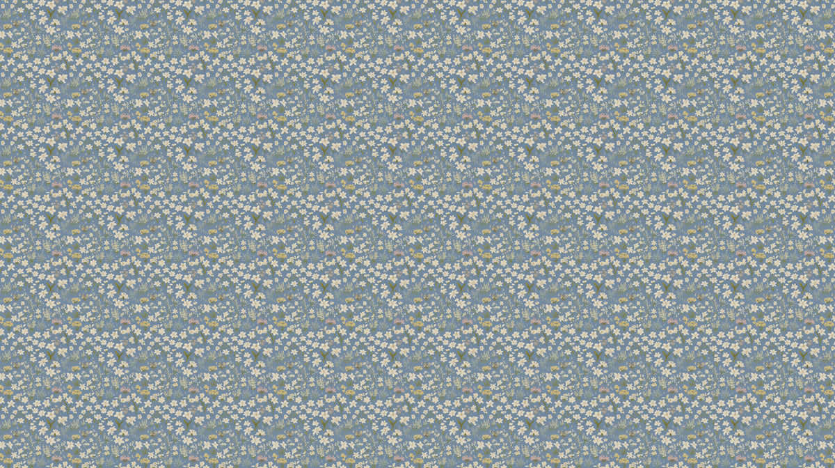 Light Blue & Yellow Ditsy - Floral Pattern Wallpaper for Living Rooms