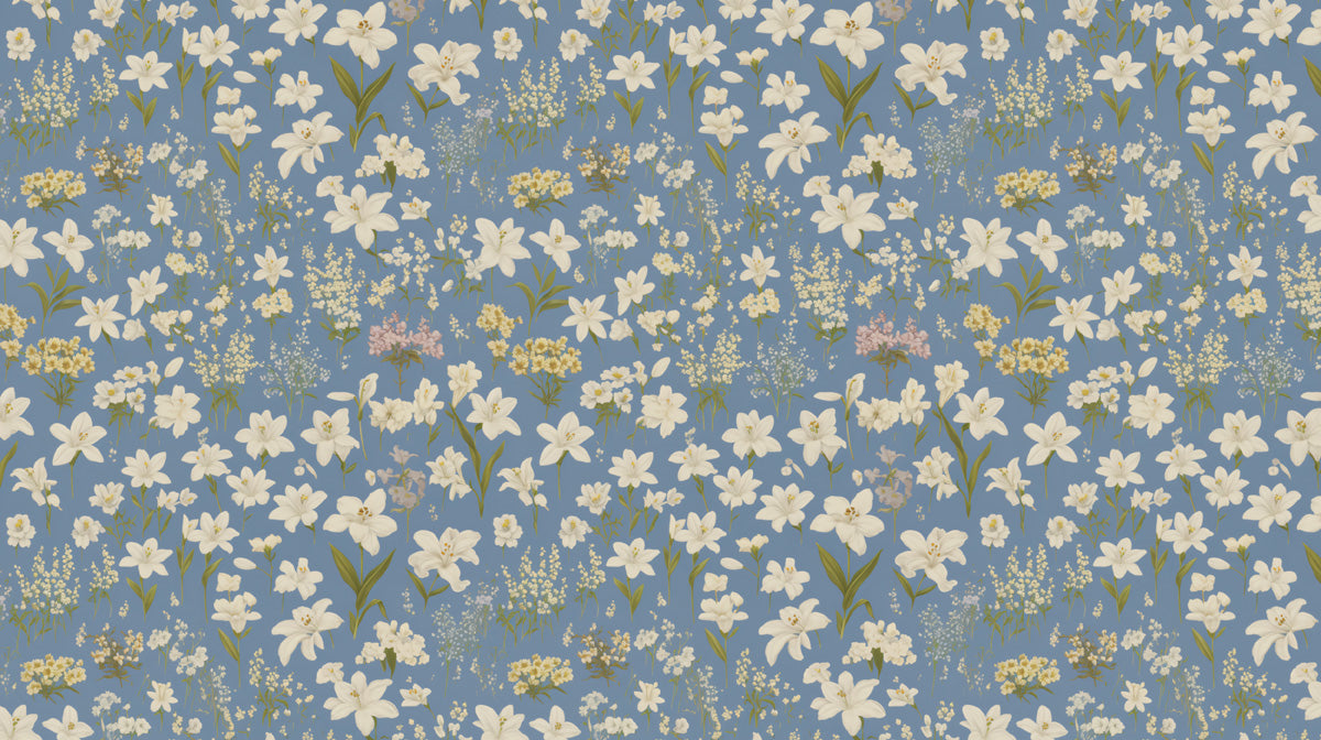 Light Blue & Yellow Ditsy - Floral Pattern Wallpaper for Living Rooms