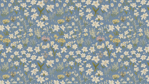 Light Blue & Yellow Ditsy - Floral Pattern Wallpaper for Living Rooms
