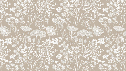 Taupe & White Botanical Pattern- Serene Wallpaper for Living Rooms