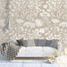 Taupe & White Botanical Pattern- Serene Wallpaper for Living Rooms