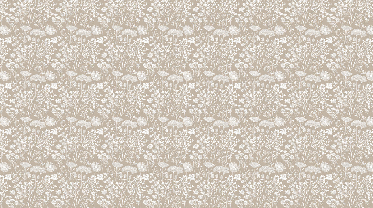 Taupe & White Botanical Pattern- Serene Wallpaper for Living Rooms