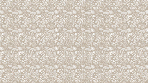 Taupe & White Botanical Pattern- Serene Wallpaper for Living Rooms
