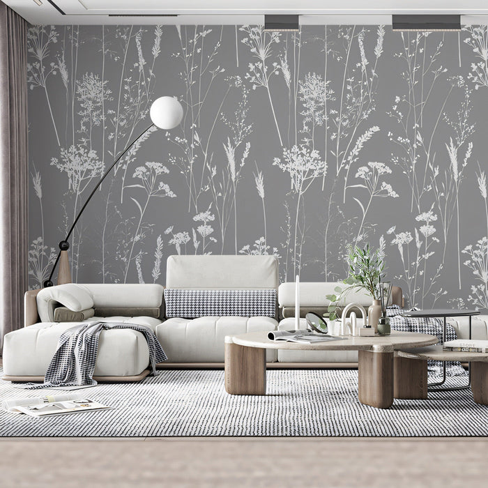 Gray & White Grass Pattern- Inspired - Modern Wallpaper for Living Rooms