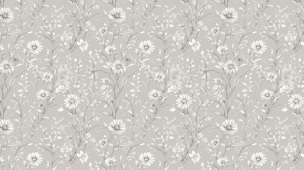 Light Gray & White Daisy Pattern - Subtle Wallpaper for Living Rooms