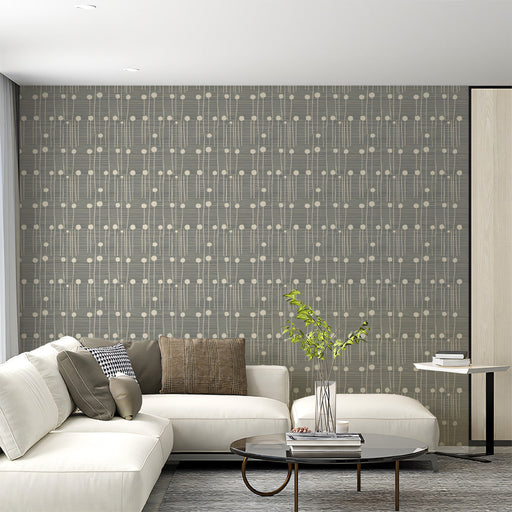 Dark Gray & Beige Dotted Dandelion Pattern - Geometric Wallpaper for Living Rooms