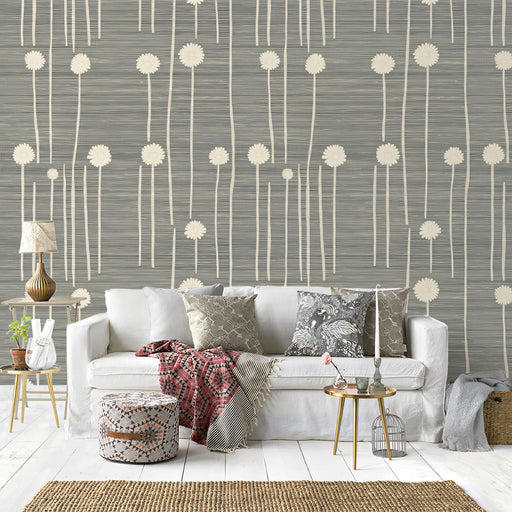 Dark Gray & Beige Dotted Dandelion Pattern - Geometric Wallpaper for Living Rooms