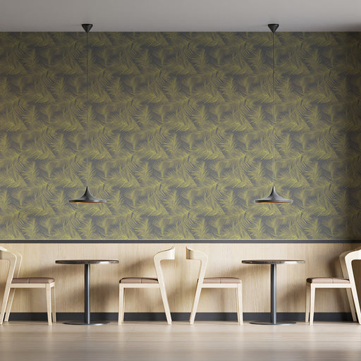 Olive Green & Gray Palm Pattern- Exotic Wallpaper for Cafes or Restaurants