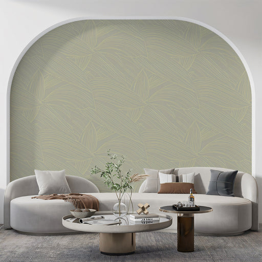 Light Green & Beige Leaf Pattern- Serene Wallpaper for Living Rooms