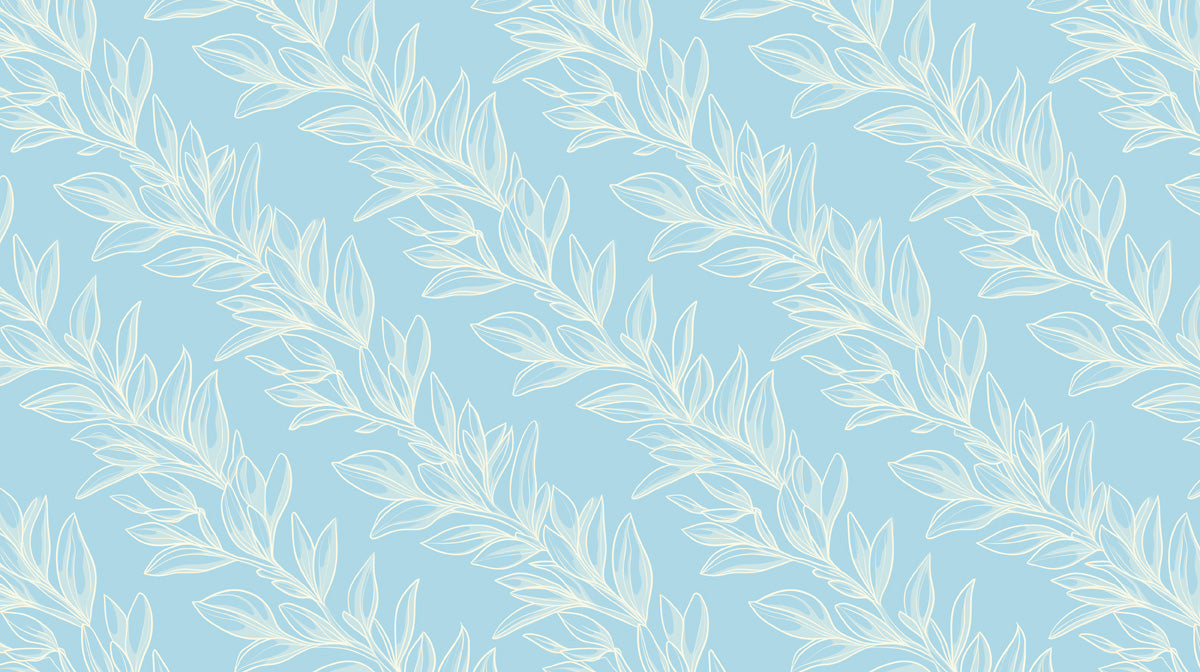  Light Blue & White Leaf Pattern- Coastal Wallpaper for Living Rooms