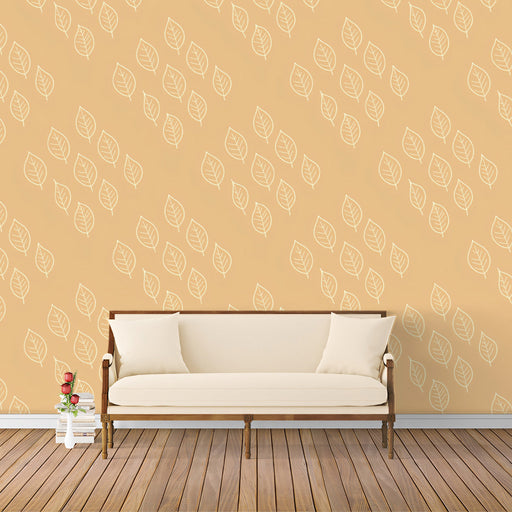 Mustard Yellow & White Leaf Pattern- Warm Wallpaper for Living Rooms