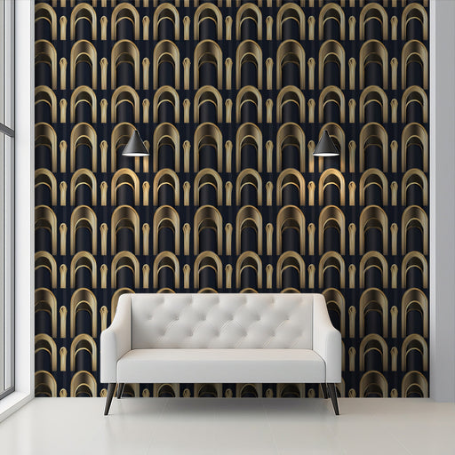 Golden Arch Layers Mural Wallpaper ¨C Luxury Black & Gold Design for Modern Interiors
