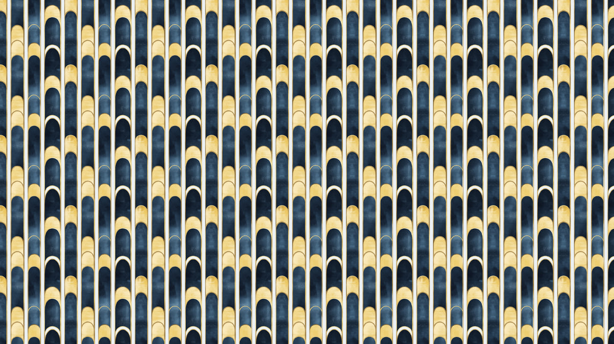 Golden Wave Arches Wallpaper ¨C Art Deco Mural with Deep Blue and Metallic Gold