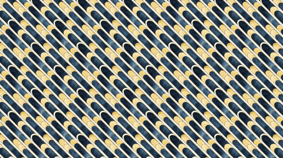 Golden Wave Arches Wallpaper ¨C Art Deco Mural with Deep Blue and Metallic Gold