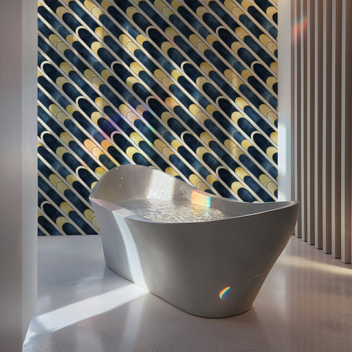 Golden Wave Arches Wallpaper ¨C Art Deco Mural with Deep Blue and Metallic Gold