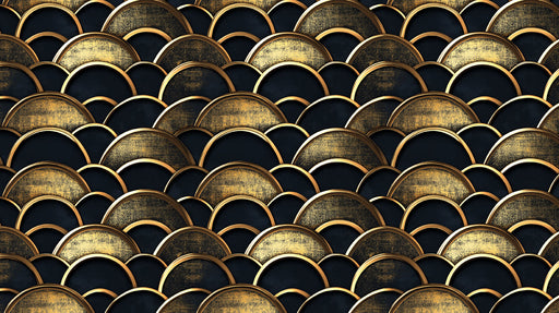 Golden Fan Scales Wallpaper ¨C Textured Art Deco Mural in Black and Bronze