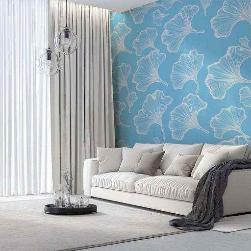 Sky Breeze Ginkgo Wallpaper ¨C Light Blue Botanical Mural for Fresh Interiors