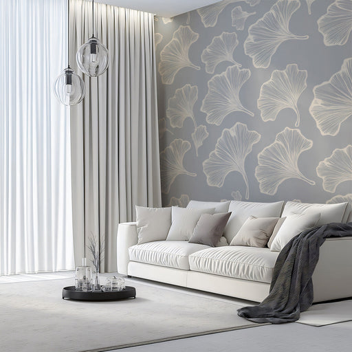 Stone Grey Ginkgo Wallpaper ¨C Modern Botanical Wall Mural with Soft Contrast