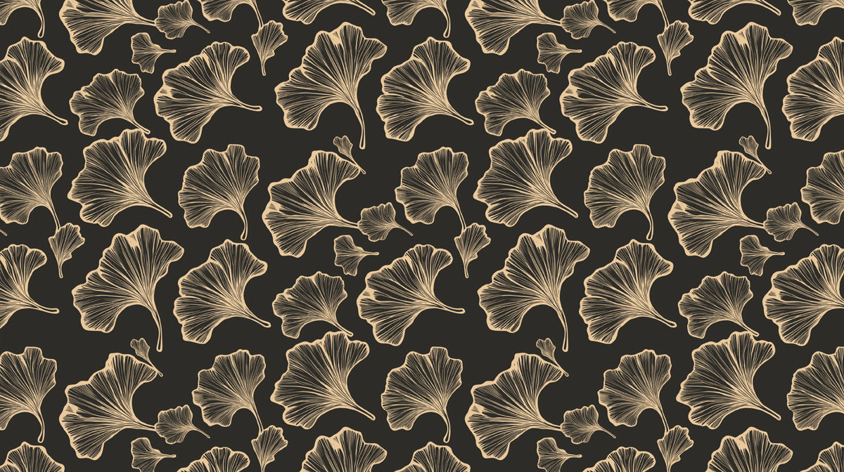 Golden Shadow Ginkgo Wallpaper ¨C Luxurious Botanical Wall in Black and Gold