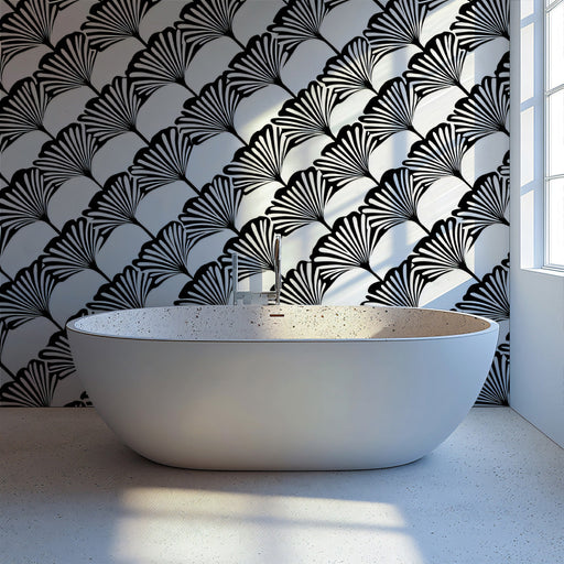 Bold Harmony Ginkgo Wallpaper ¨C Black and White Botanical Pattern for Bathrooms