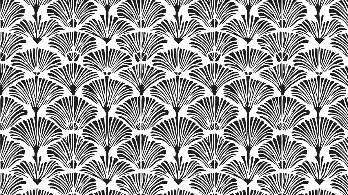 Ginkgo Fan Silhouette Wallpaper ¨C Bold Black & White Bathroom Feature