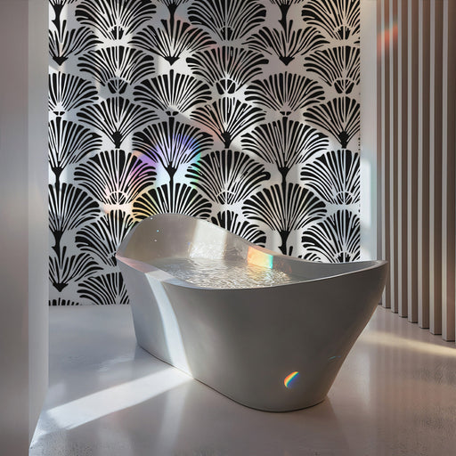 Ginkgo Fan Silhouette Wallpaper ¨C Bold Black & White Bathroom Feature