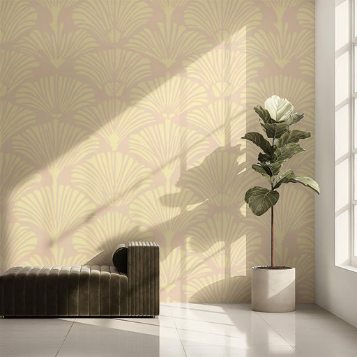 Soft Clay Ginkgo Fan Wallpaper ¨C Warm Beige Botanical Elegance