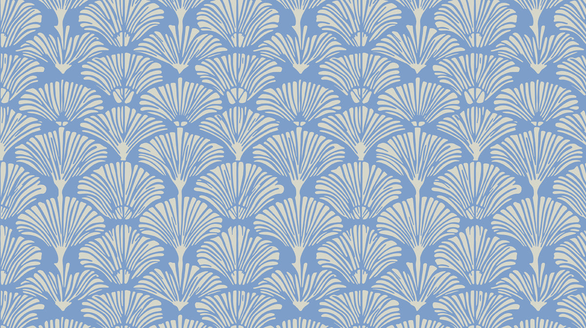 Royal Blue Ginkgo Fan Wallpaper ¨C Chic Art Deco-Inspired Accent