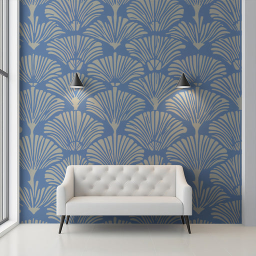 Royal Blue Ginkgo Fan Wallpaper ¨C Chic Art Deco-Inspired Accent