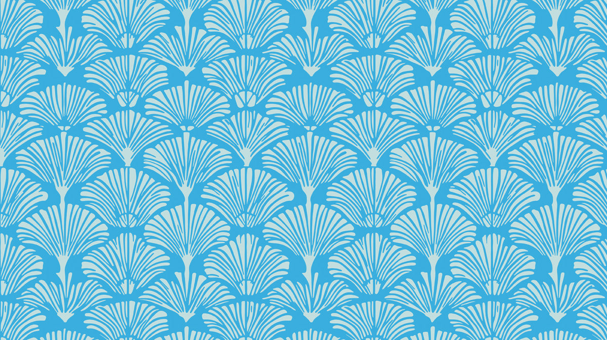 Azure Bloom Ginkgo Fan Wallpaper ¨C Bright Blue and Beige Botanical Harmony