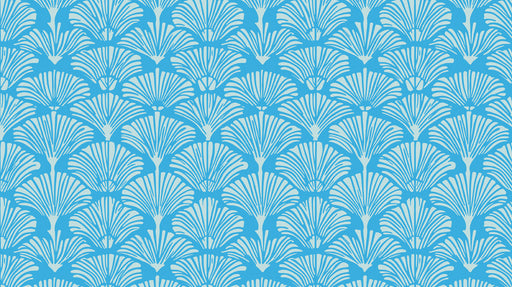 Azure Bloom Ginkgo Fan Wallpaper ¨C Bright Blue and Beige Botanical Harmony