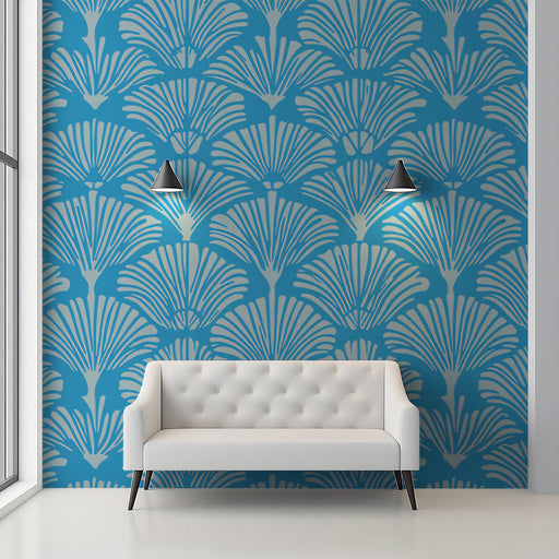 Azure Bloom Ginkgo Fan Wallpaper ¨C Bright Blue and Beige Botanical Harmony