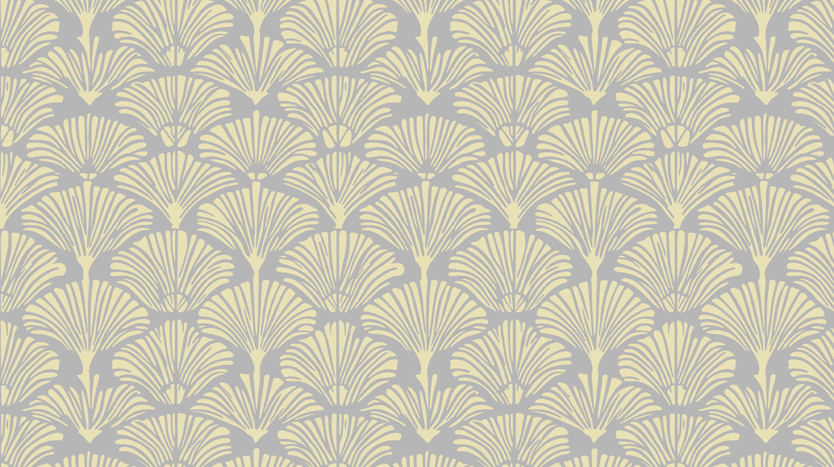 Olive Grove Ginkgo Fan Wallpaper ¨C Yellow-Green Elegance on Grey