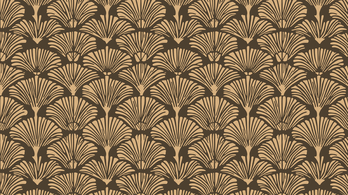 Shadow Gold Ginkgo Fan Wallpaper ¨C Black & Beige Luxury Accent