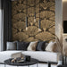 Shadow Gold Ginkgo Fan Wallpaper ¨C Black & Beige Luxury Accent