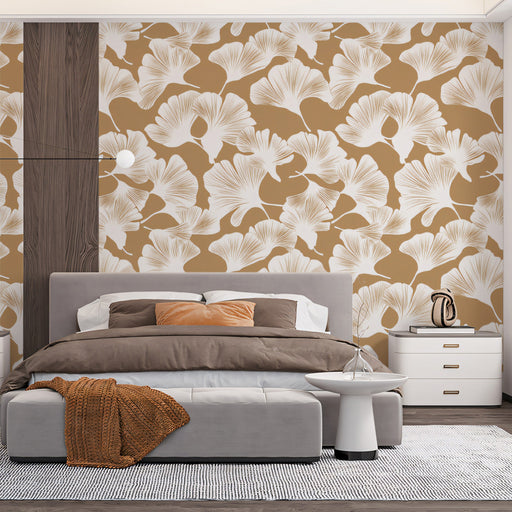 Desert Bloom Ginkgo Wallpaper ¨C Warm Terracotta Botanical Wall for Bedrooms