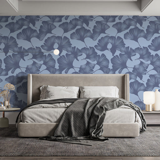 Twilight Blue Ginkgo Wallpaper ¨C Deep Blue Botanical Design for Restful Bedrooms