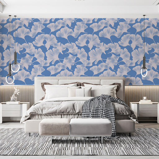 Crisp Morning Ginkgo Wallpaper ¨C Light Blue and White Bedroom Accent Wall