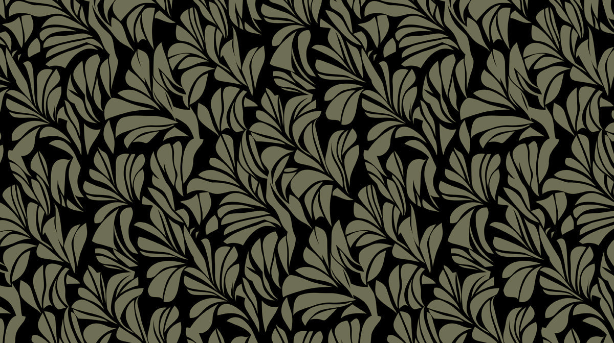 Olive Shadow Botanical Wallpaper ¨C Black and Army Green Leaf Design