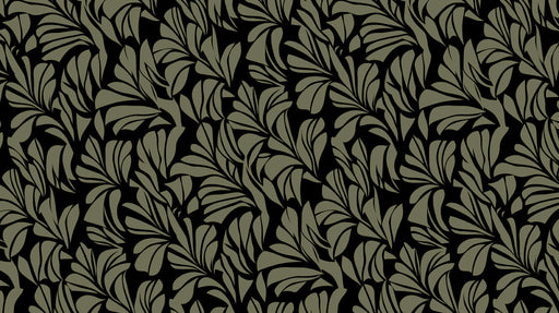 Olive Shadow Botanical Wallpaper ¨C Black and Army Green Leaf Design