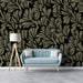 Olive Shadow Botanical Wallpaper ¨C Black and Army Green Leaf Design