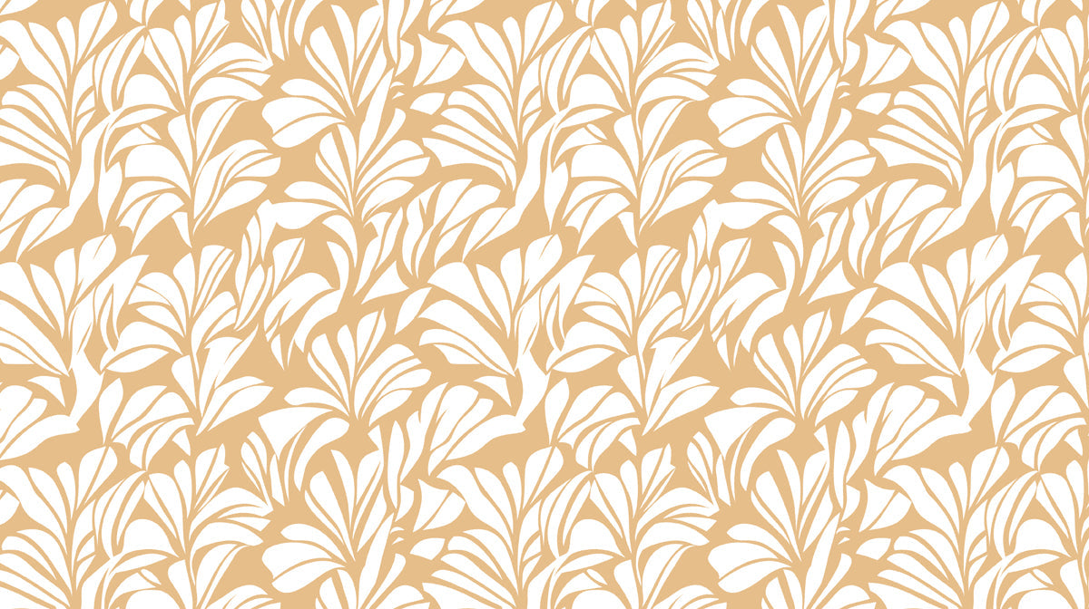 Caramel Leaf Dance Wallpaper ¨C Warm Beige and White Botanical Harmony