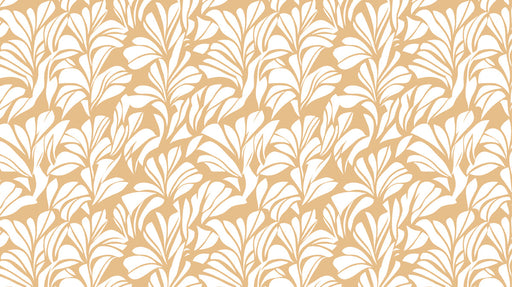Caramel Leaf Dance Wallpaper ¨C Warm Beige and White Botanical Harmony
