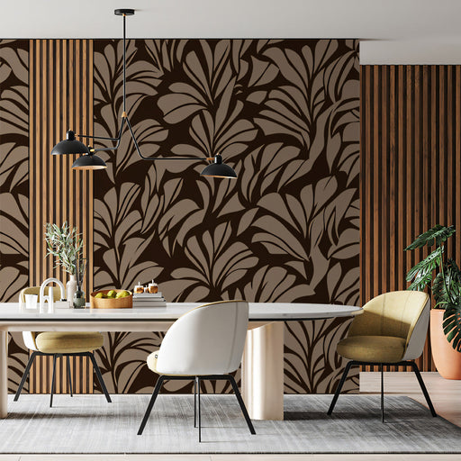 Mocha Leaf Flow Wallpaper ¨C Deep Brown Botanical Accent for Modern Interiors