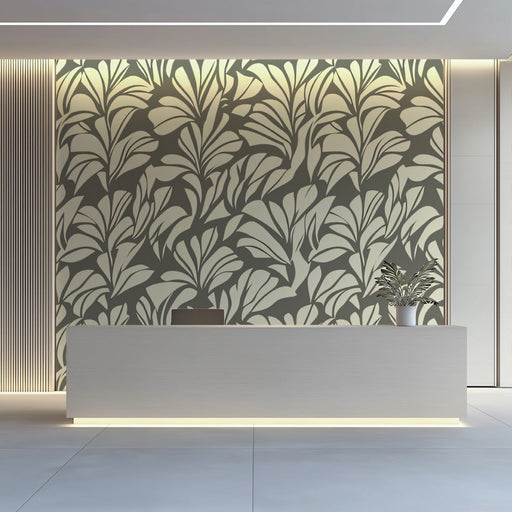 Olive Beige Botanical Wallpaper ¨C Elegant Reception or Office Wall Design