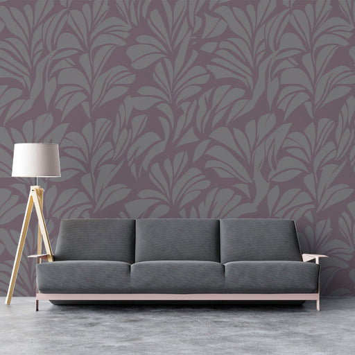 Abstract Leaf Mural Wallpaper | Cream and Fuchsia Floral Motion