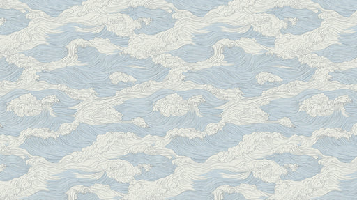 Abstract Wave Mural Wallpaper | Soft Blue with Cream Ocean Swirl Pattern