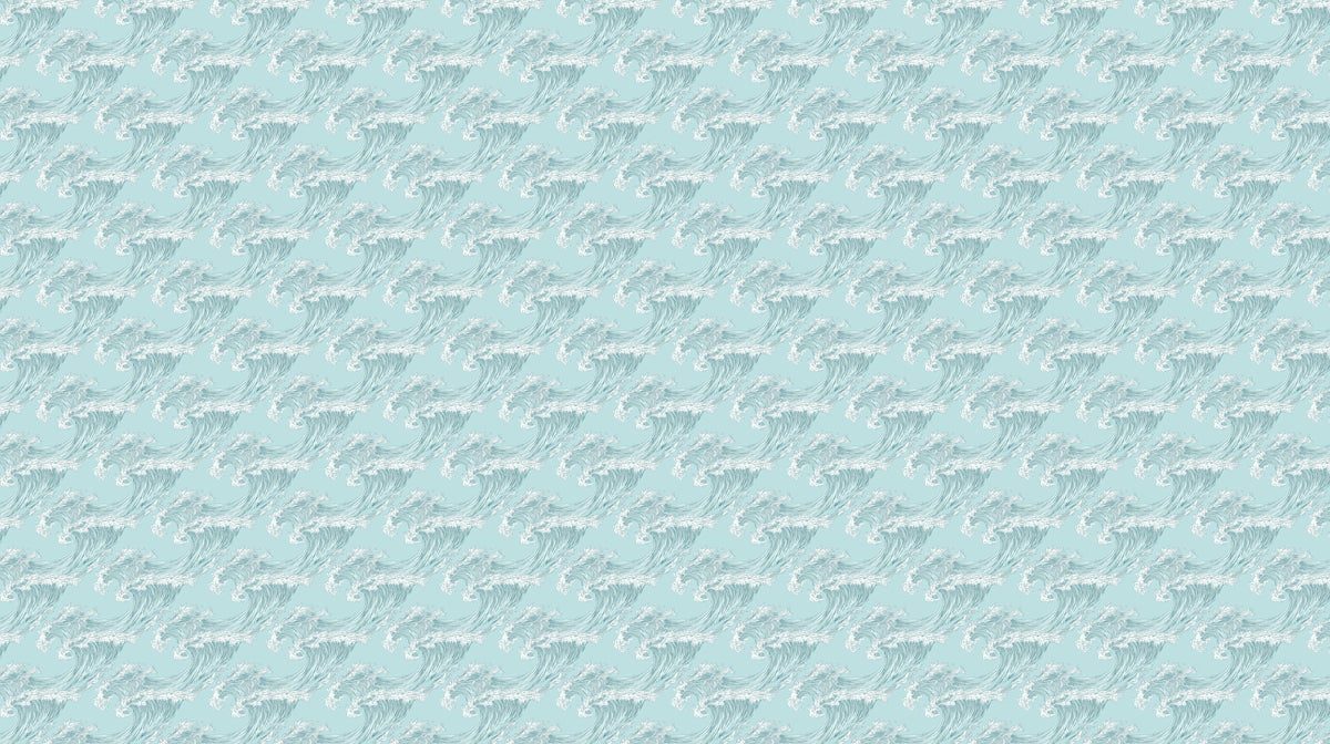 Japanese Ocean Mural Wallpaper | Aqua Blue and White Hokusai-Inspired Wave Print